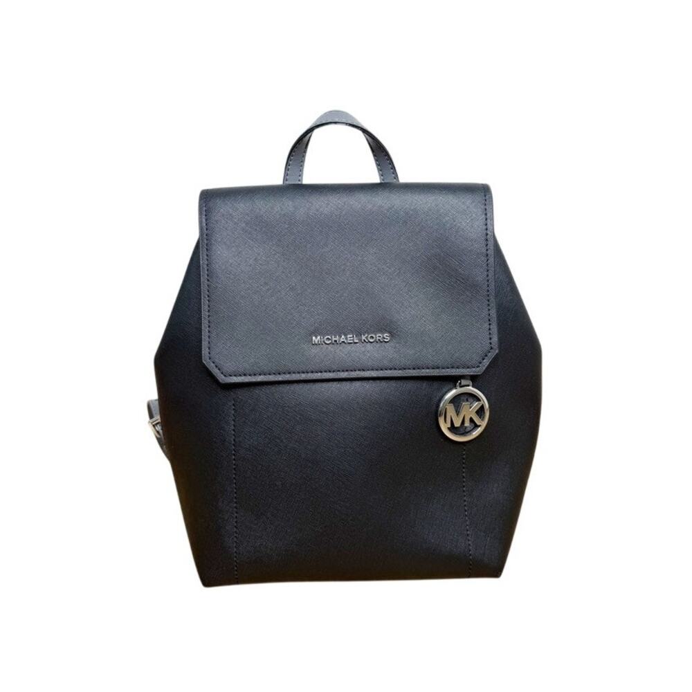 Michael Kors Hayes Black Gray Pebbled Leather Backpack